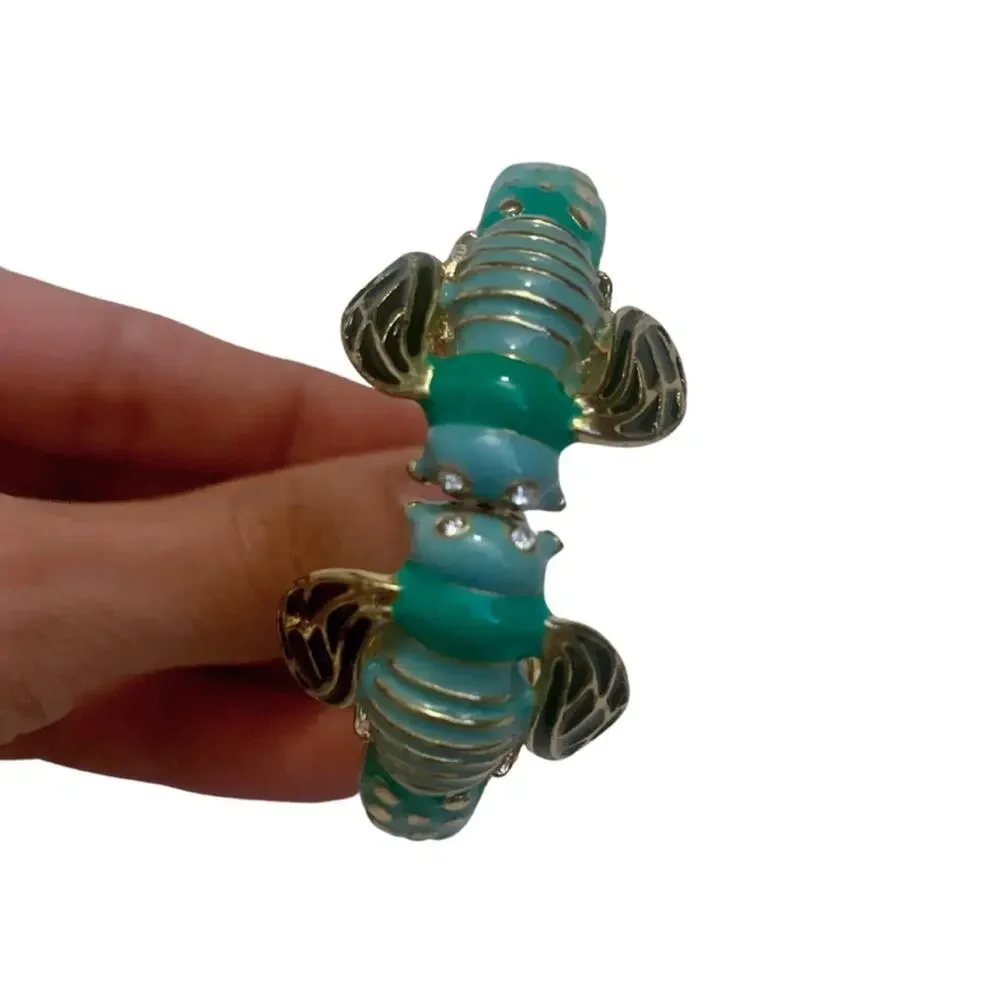 2/$30 Colorful Enamel Blue Green Gold Bug Bangle Bracelet Adjustable Eclectic